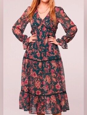Band of the Free "Run the World Pine Paisley Empire Waist Midi Dress" Small Nwot